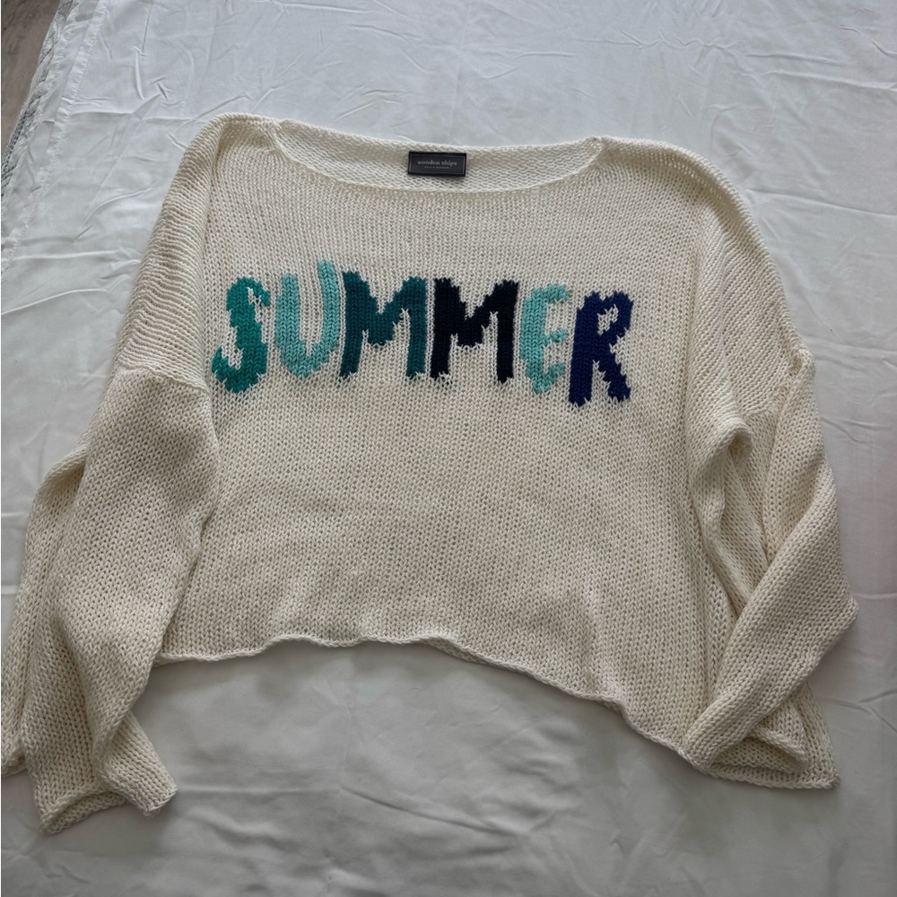 Wooden Ships Cream Sweater with Blue and Green 'Summer' Design